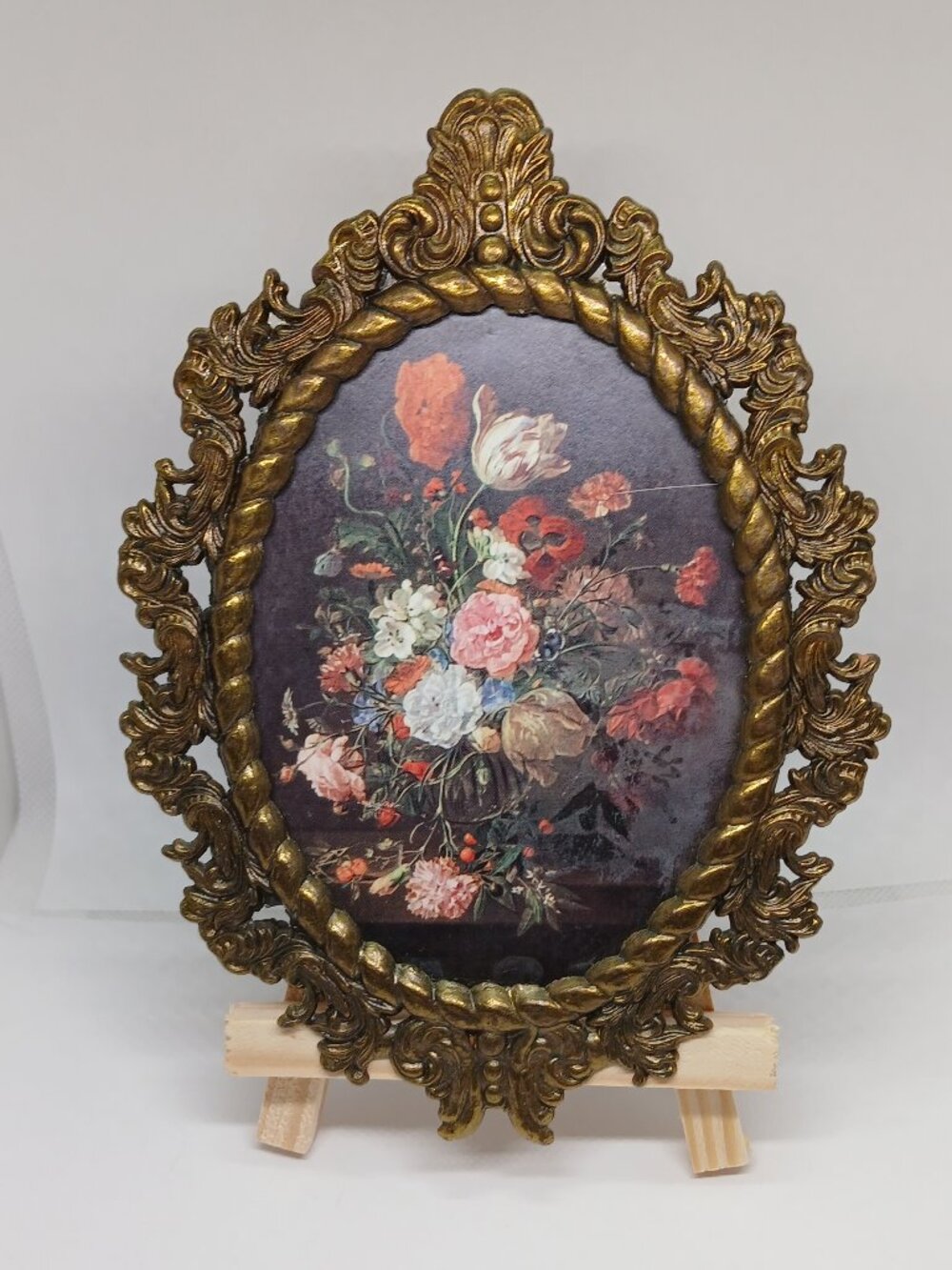 VINTAGE ANTIQUE MID CENTURY ITALIAN BAROQUE ORNAME MINIATURE FLORAL PRINT FRAME